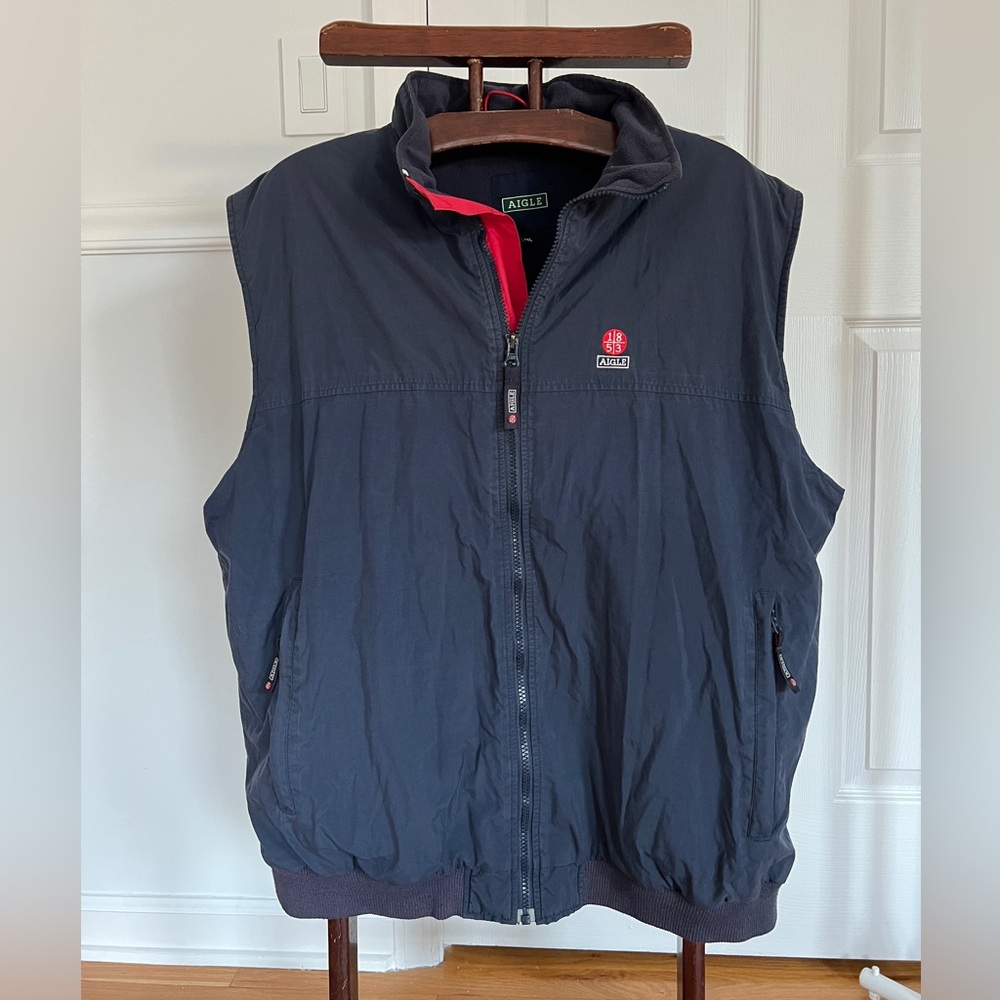 Aigle 1853 Vest Outdoor Navy Zip Up Front fleece lined Men Size XXL